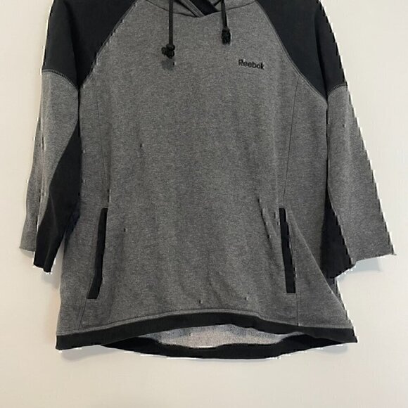 REEBOK Dark Gray Black Colorblock 3/4 Sleeve Pullover Hoodie Sweatshirt ALTERED - Picture 3 of 13